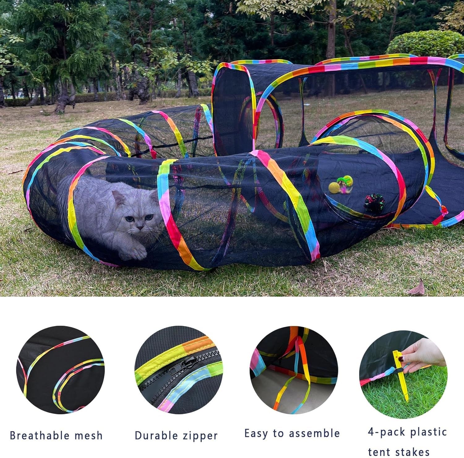 Outdoor Cat Enclosures, Cat Playground Portable Catio Mesh Tent, outside Circle Playpen Tunnel for Kitty, Rabbit, Puppy and Small Animals