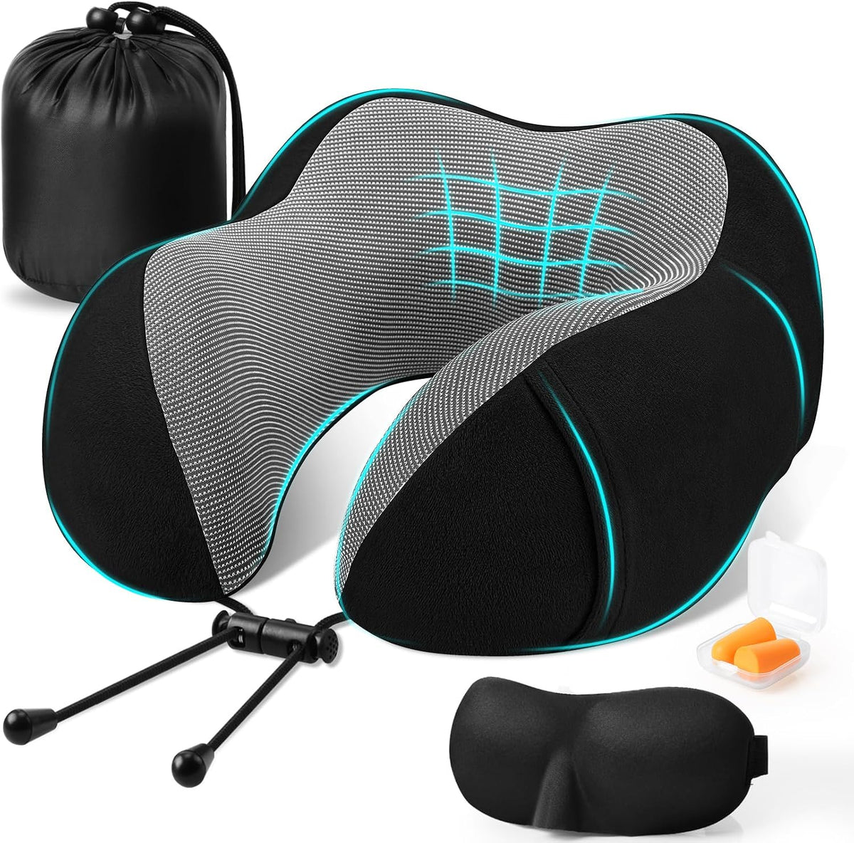 Cloudbliss Neck Pillow for Airplanes, Memory Foam Travel Pillow, Black