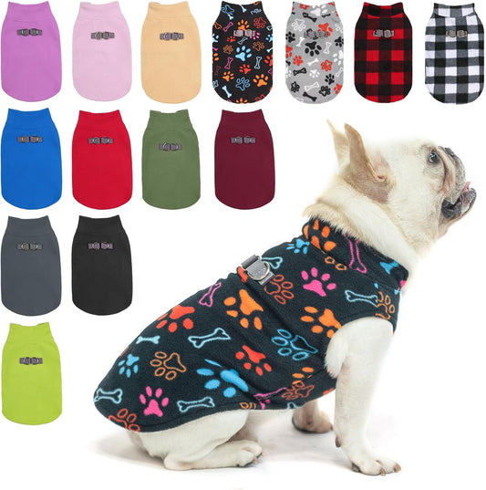 Small Dog Sweater Fleece Vest Winter Jacket, D-Ring Leash Attachment for XS S Puppy Medium Sized Breeds Dogs, Cold Weather Dog Clothes Windproof Keep Warm, Black Bones Paw L