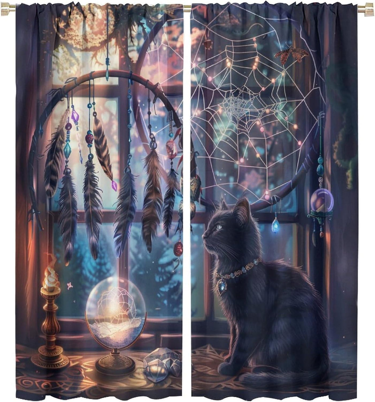 Retro Cabin Map Cat Blackout Curtains, Candle Glam Globe Kitten Home Decor Rod Pocket Window Drapes for Living Room Bedroom - 42" W X 45" L