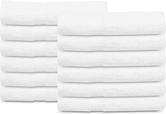 GOLD TEXTILES 12 Pcs New White (20X40 Inches) Cotton Blend Terry Bath Towels Salon/Gym Towels Light Weight Fast Drying