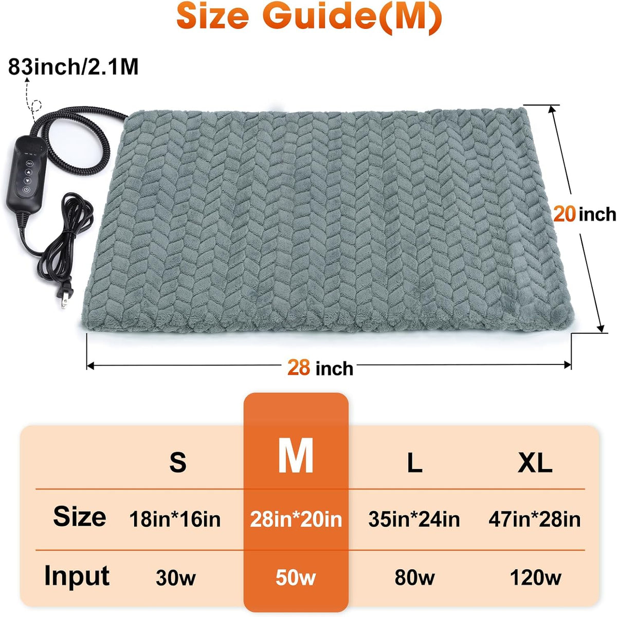 GASUR Heated Dog Bed, 28''X20'' Waterproof Cat Heating Pad with Timer Temperature Adjustable, Indoor Heated Electric Pet Bed for Cats Dogs, Auto Power-Off, Anti-Bite Pet Heated Pad, Medium
