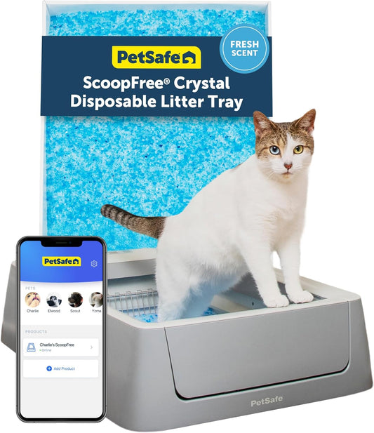 Petsafe Scoopfree Complete Smart Self-Cleaning Cat Litter Box - Wifi & App Enabled - Hands-Free Cleanup with Disposable Crystal Trays - Less Tracking, Superior Odor Control - Includes Disposable Tray