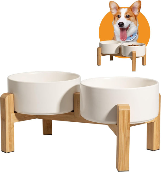 Elevated Ceramic Dog Bowl, 3.6 Cups Dog Food and Water Bowl Set with Stand