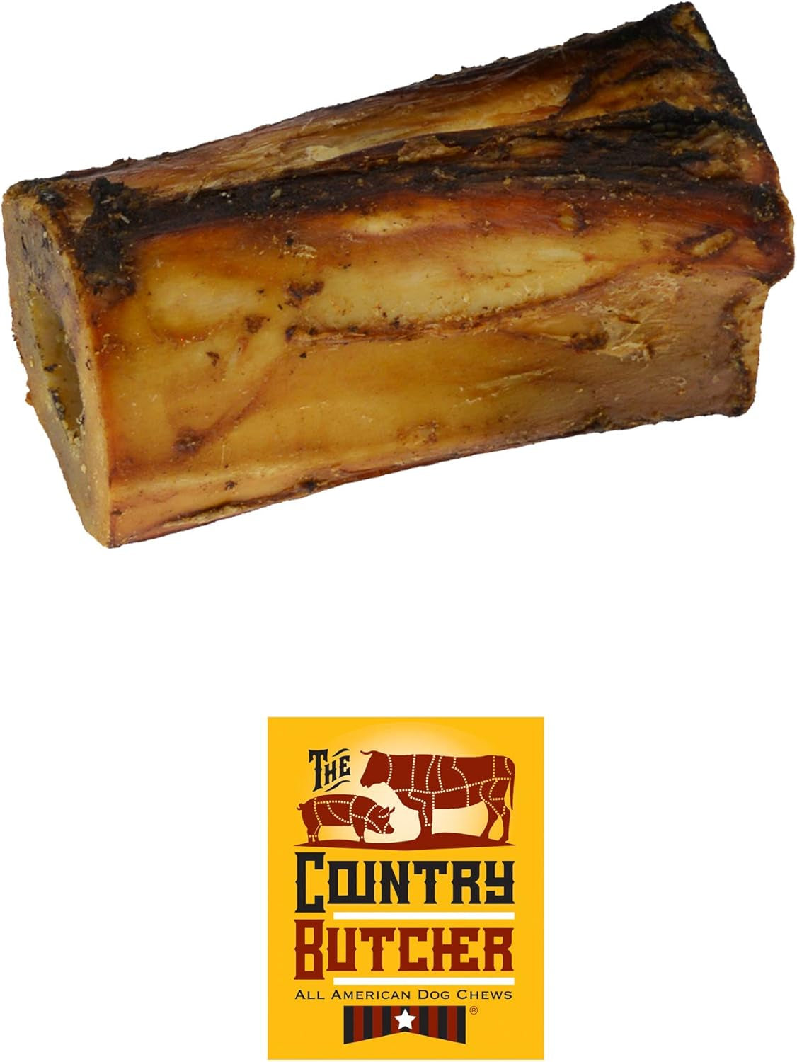 THE COUNTRY BUTCHER 4" Beef Marrow Dog Bones for Aggressive Chewers, Large and Medium Breed Dog Treat, Natural, Tough, Chew Toy, Made in the USA, 3 Count