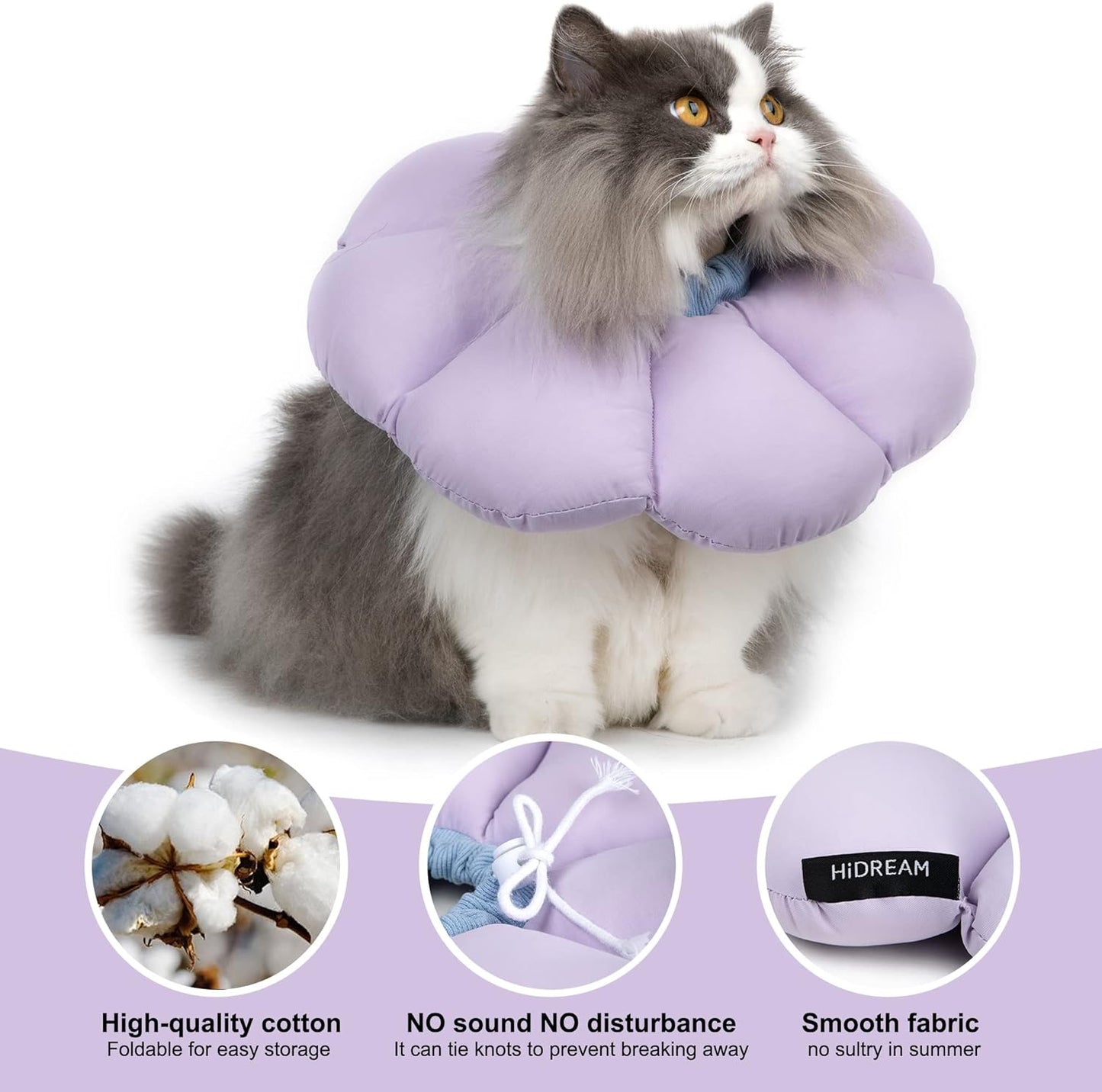 Cat Cone Collar,Cute Waterproof Cat Recovery Collar,Anti-Bite Lick Wound Healing Safety Elizabethan E Collar for Cats,Purple Flower All-Season Style…