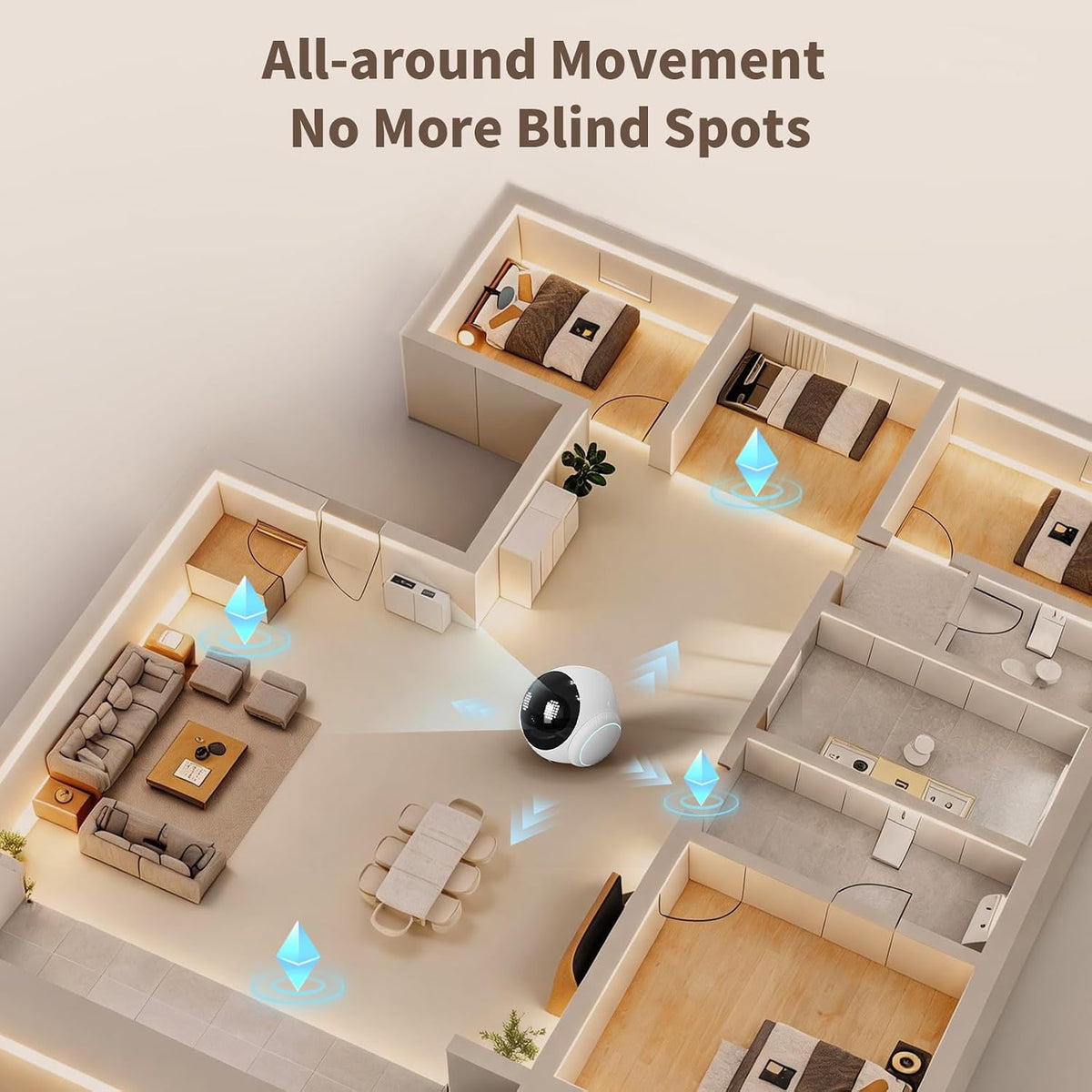 Small 1080P Mobile Pet Robot Camera with App Control, White