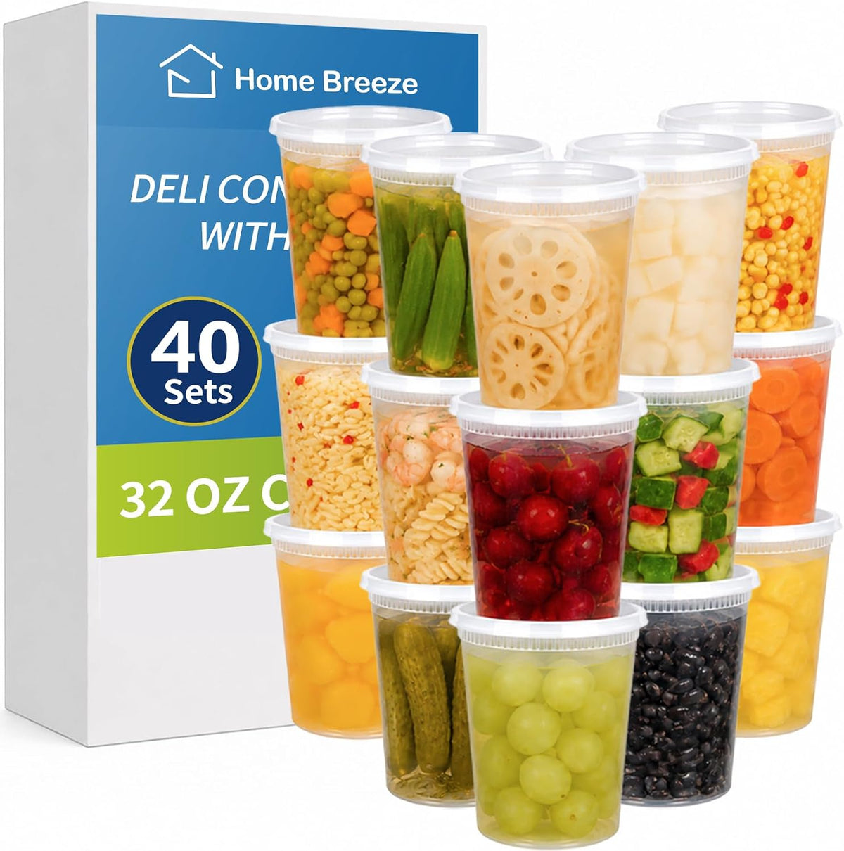 40 Sets 32 Oz Deli Containers with Lids, Plastic Takeout Bowls Food Storage
