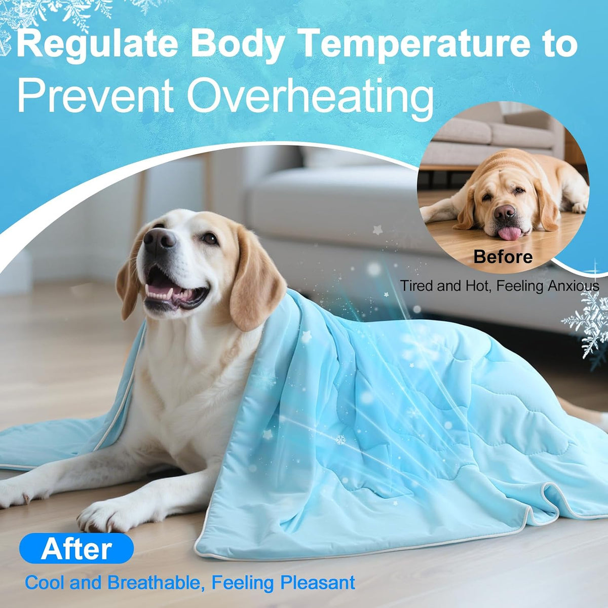 Premium Q-MAX>0.4 Cooling Dog Blanket, 30"×40", L, Blue