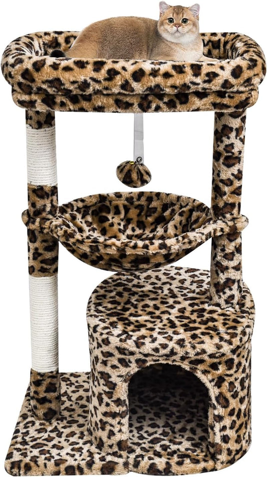 SYANDLVY Small Leopard Print Cat Tree for Indoor Cats, Modern Cat House