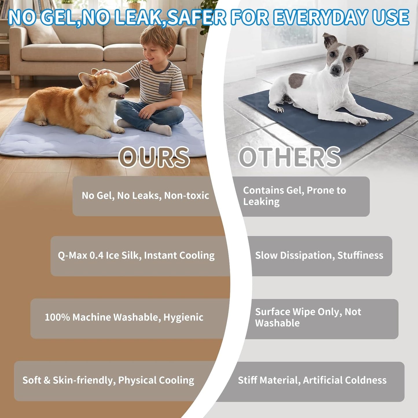 NAMOTEK Washable Dog Cooling Mat Ice Silk Cool Mat for Pet Self Comfortable Blanket Dog Pad