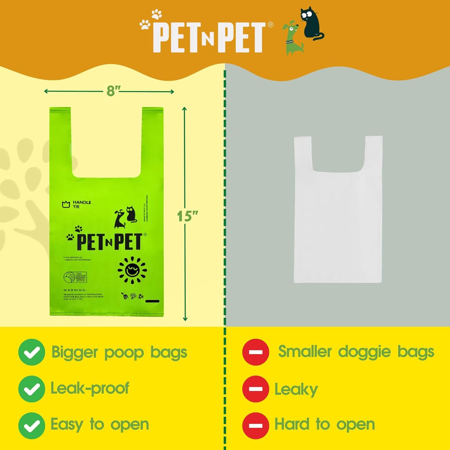 Pet N Pet 200 Counts Unscented Dog Poop Bags with Tie Handles, 41% Plant Based & 59% PE Poop Bags for Dogs, Extra-Thick Doggie Poo Bag, Pet Waste Bag
