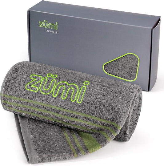 Zumi 100% Cotton Quick Dry Towel - Large Lightweight Ultra Absorbent Beach Towel, Soft Compact Travel Towel for Bath, Camping, Gym, Swimming Pool, Shower, Boat, Kayak, Hiking Backpacking RV - Gray