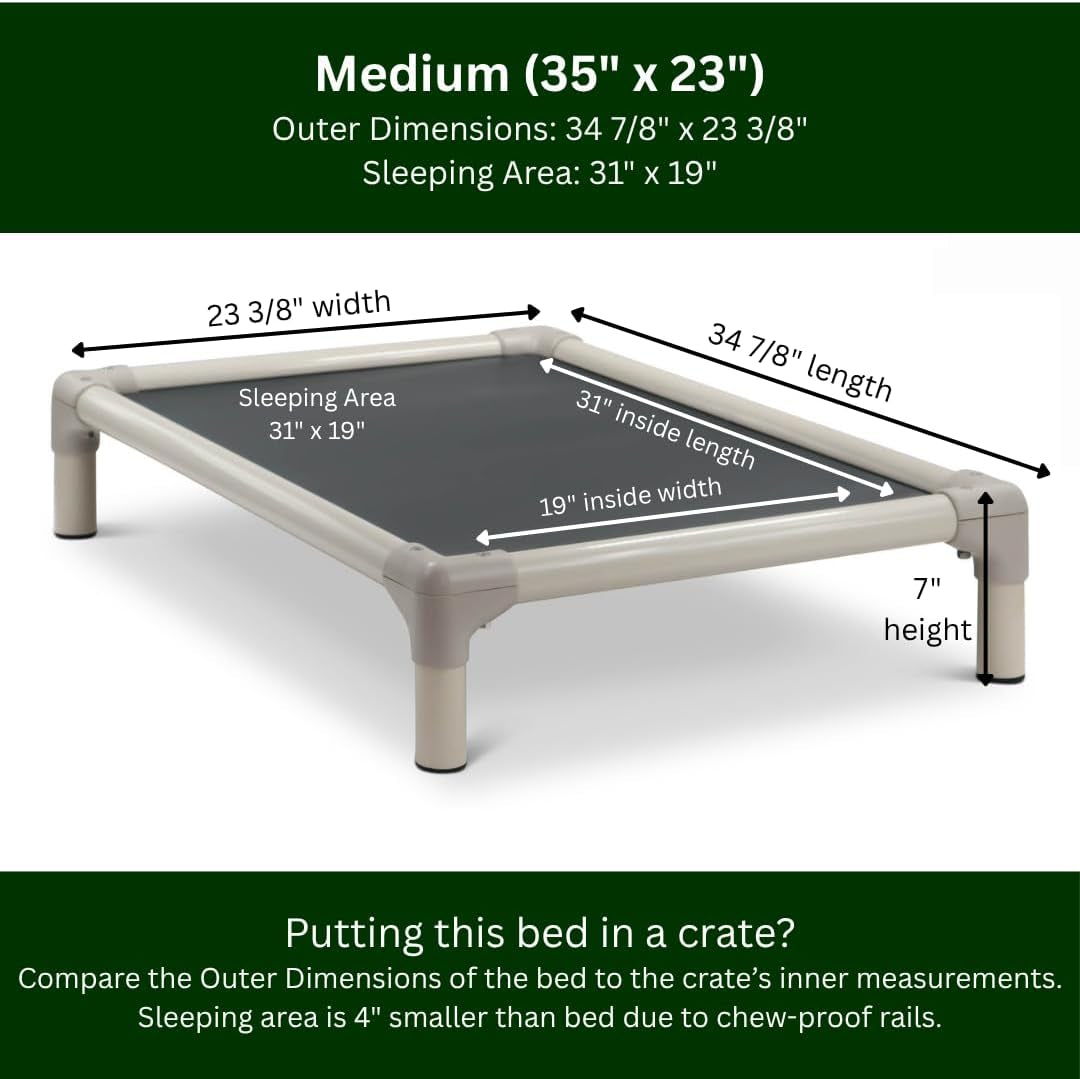 Kuranda Chewproof Elevated Pet Bed - Almond PVC - 35" X 23" - Cordura Nylon - Smoke