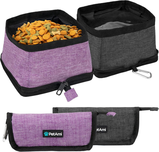 Petami Collapsible Dog Bowls 2 Pack, Food Water Bowls Travel Set, Purple