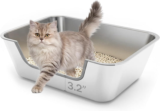 Stainless Steel Cat Litter Box with Low Entry,Litter Pan for Big Kitty and Multiple Cats,Easy to Clean,Non-Stick,Odor-Free,Suitable for Kittens,Senior Cats and Injured Pets,19.7"X13.8"X5.9"