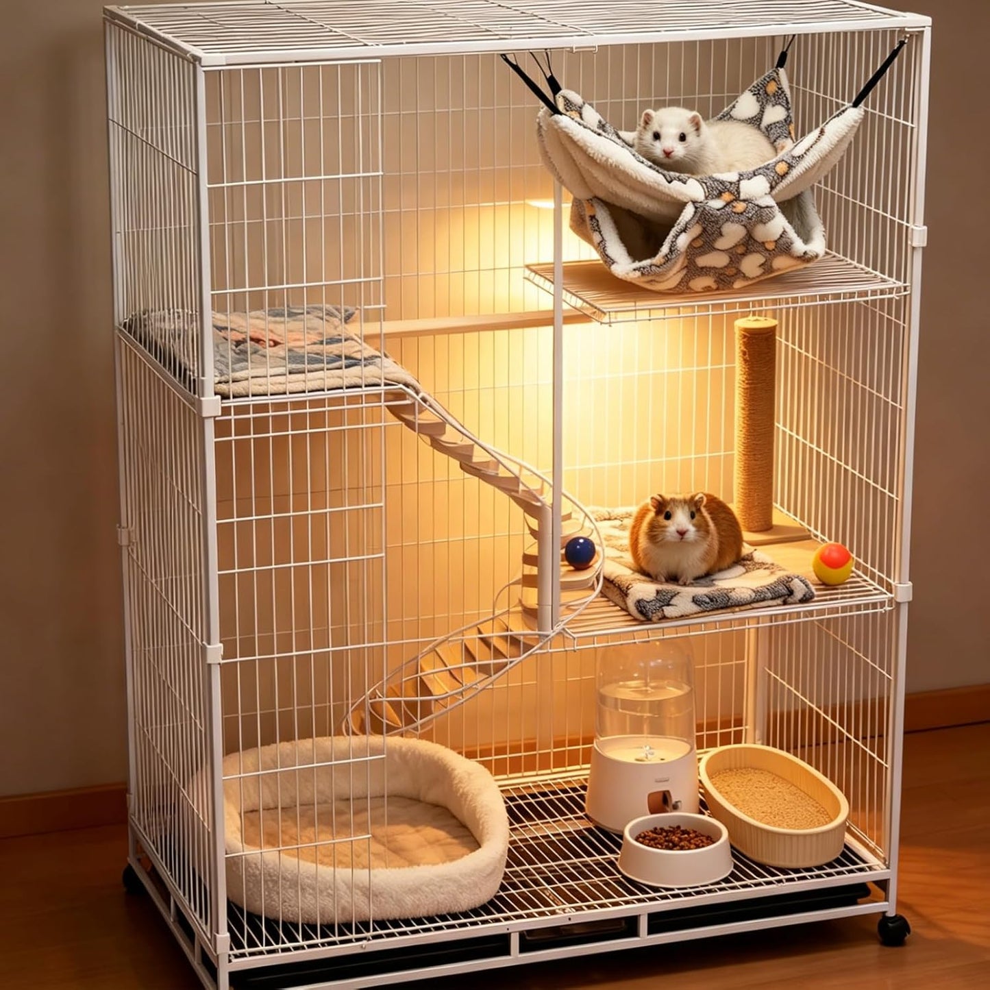 Cat Hammock for Cage - Double-Decker Hanging Bed for Kitten Only (Under 5 Lbs) - Fits Ferret, Rat, Hamster - Machine Washable - 13.3" X 13.3" - Love Coffee Pattern