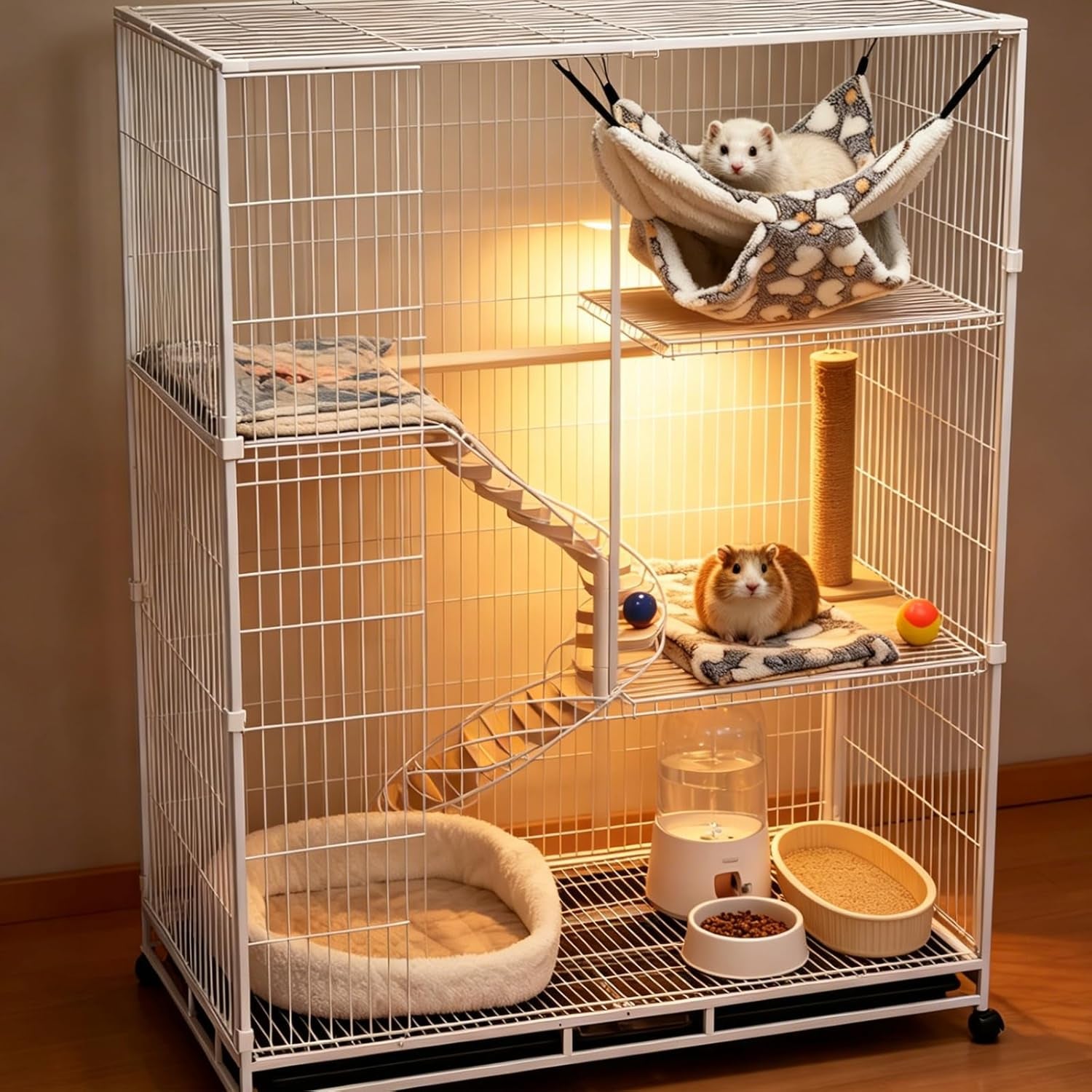 Cat Hammock for Cage - Double-Decker Hanging Bed for Kitten Only (Under 5 Lbs) - Fits Ferret, Rat, Hamster - Machine Washable - 13.3" X 13.3" - Love Coffee Pattern