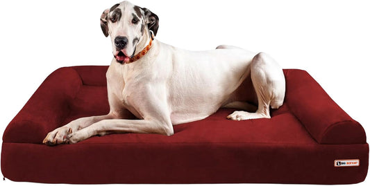 Barker Beds Giant Orthopedic Dog Sofa Bed - 7" Pillow Top with 3-Sided Bolster - 100-300 Lbs - Memory Foam for Joint Pain & Arthritis - Vet Recommended, Washable - Made in USA - 60"X48"X7" - Burgundy