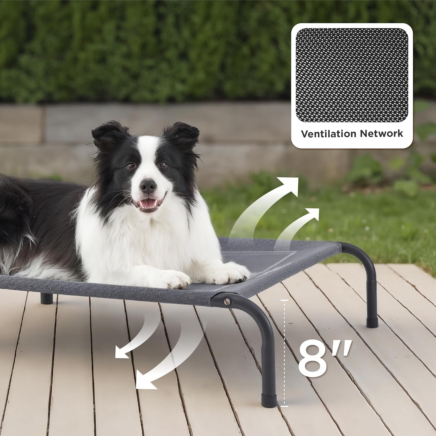 Bedsure Outdoor Elevated Dog Bed Large Sized Dog, Portable Indoor & Outdoor Cooling Raised Cot Pet Hammock Bed with Skid-Resistant Feet, Frame with Breathable Mesh, Grey, 49 Inches