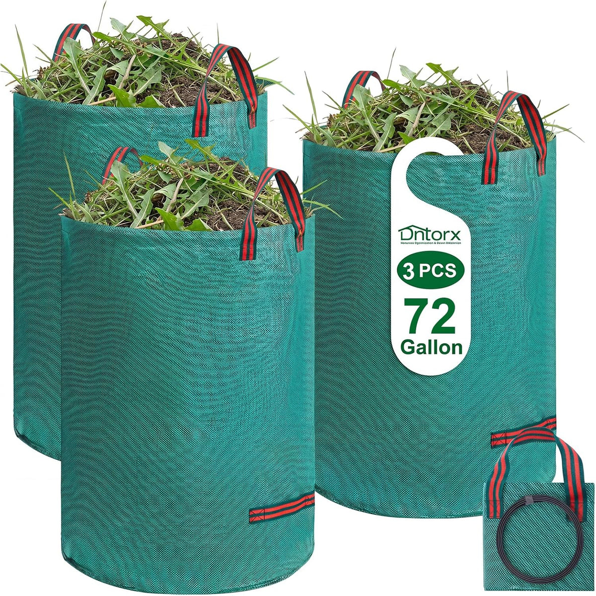 Dntorx 72-Gallon Lawn Leaf Bags, 3-Pack Reusable Yard Waste Bags