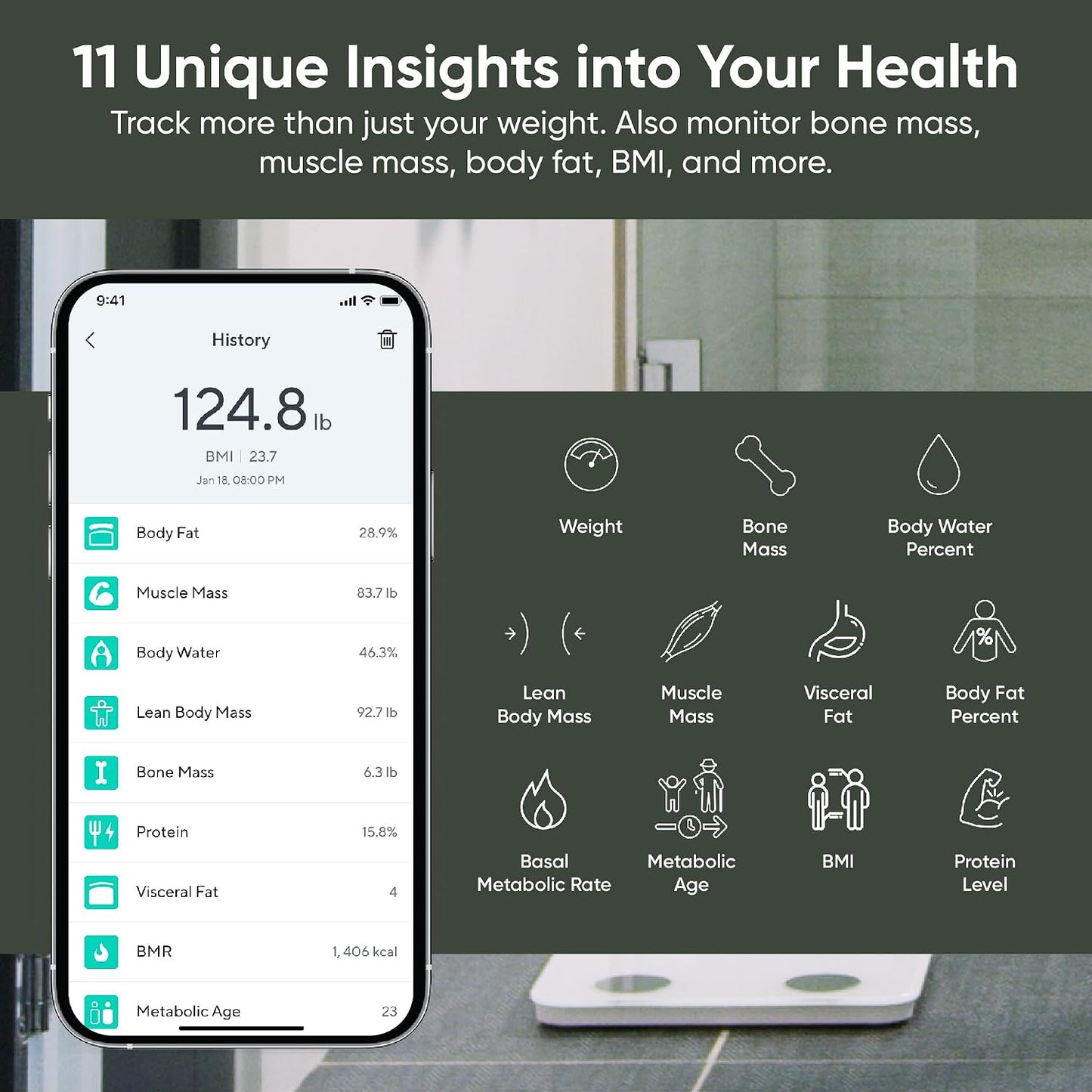 Wyze Scale S Smart Scale for Body Weight & Fat, Bluetooth, 400 Lb, White | Tracks 12 Metrics, Baby/Pet Mode, Sync with Fitness Apps, Heart Rate Tracking, Smart User Recognition, Unlimited Sharing