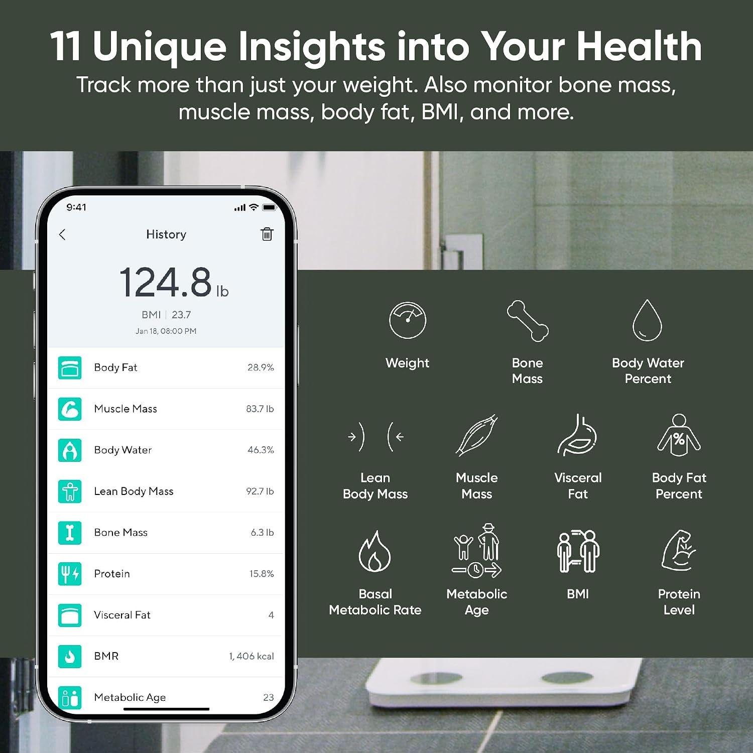 Wyze Scale S Smart Scale for Body Weight & Fat, Bluetooth, 400 Lb, White | Tracks 12 Metrics, Baby/Pet Mode, Sync with Fitness Apps, Heart Rate Tracking, Smart User Recognition, Unlimited Sharing