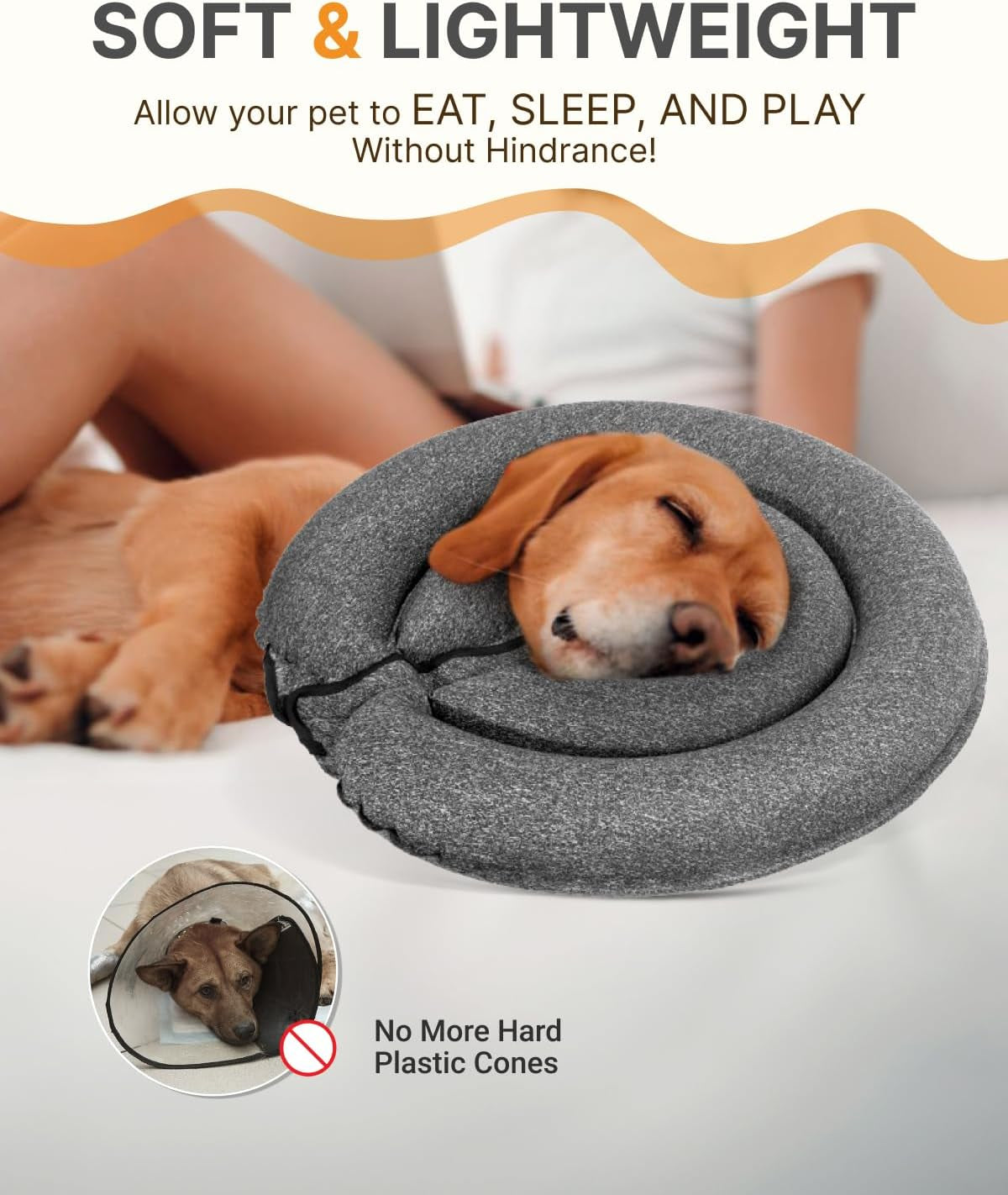 MIDOG Dog Cone Collar for Large Medium Dogs, Soft Inflatable Dog Cone Alternative after Surgery, Adjustable Protective Recovery Cone - Patented Alternative E Collar Does Not Block Vision (Gray,S)
