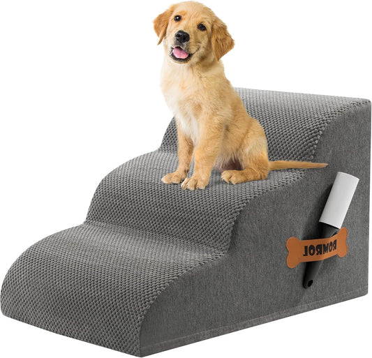 Romrol Dog Stairs Ramp for High Bed, 33D Pet Stairs Steps 15.7” H with Durable Non-Slip Waterproof Fabric Cover, Dog Slope Stairs to Bed for Small Dogs and Cats or Pets Joints, 3-Steps