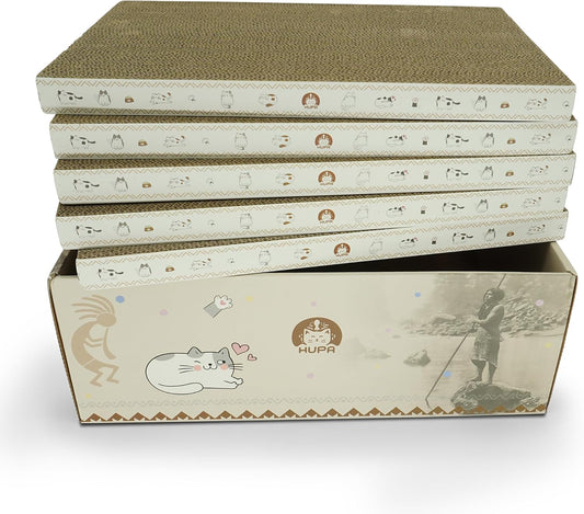 5 Pack Cat Scratching Boards | Reversible Cardboard Cat Scratcher with Catnip | Corrugated Cardboard Cat Scratcher | Indoor Cat Scratch Pad | Durable Cat Scratcher Box | 16.34" L X 11.42" W X 5.51" H