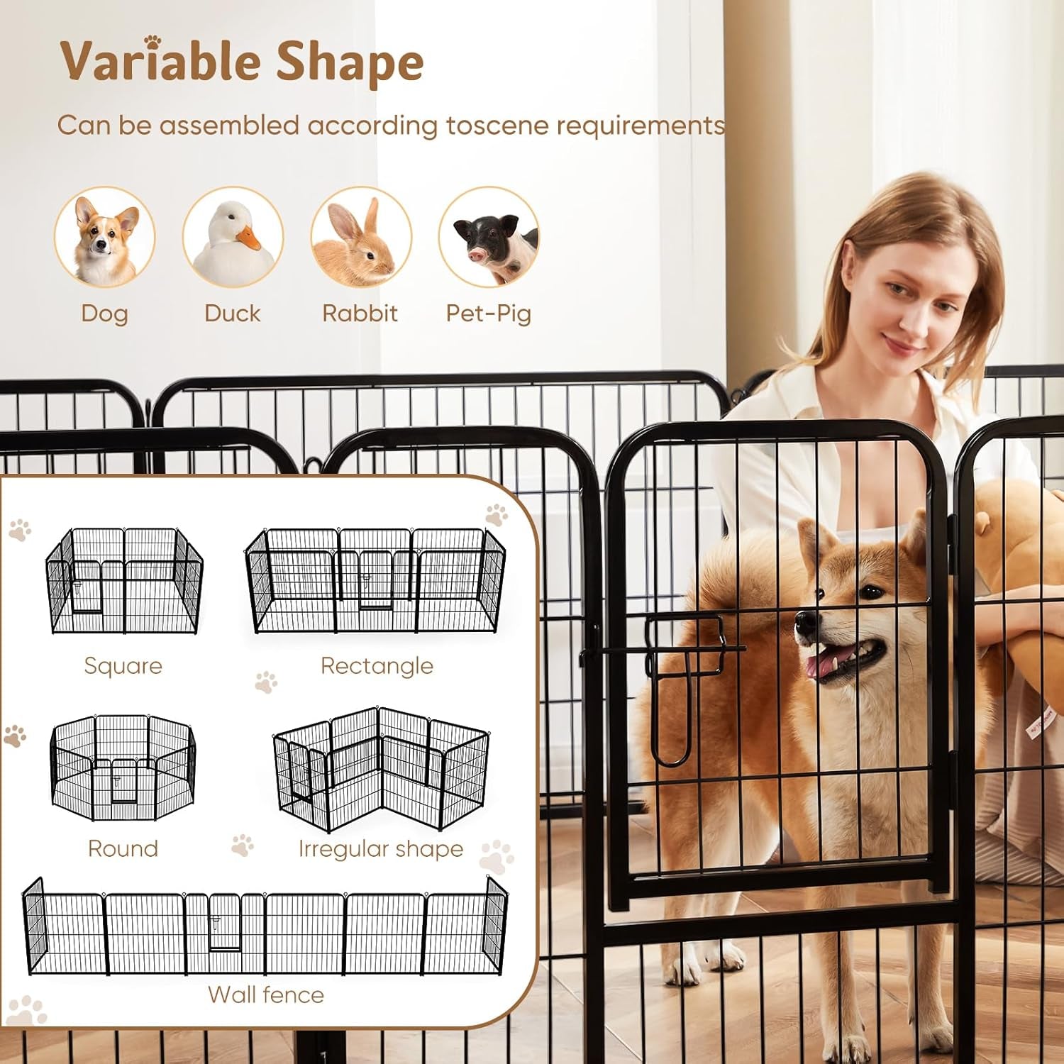 DUMOS Dog Playpen Indoor, Metal 32 Inch 8 Panels Foldable Pet Fence with Door, Outdoor Small Medium Large Dog Puppy Portable Exercise Play Pen for RV Camping, Trips, Play Yard