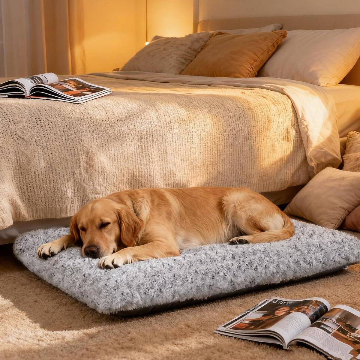 Dog Bed Large Size, Plush Washable Pet Bed Mat, Dog Crate Bed 35"X23", Gray