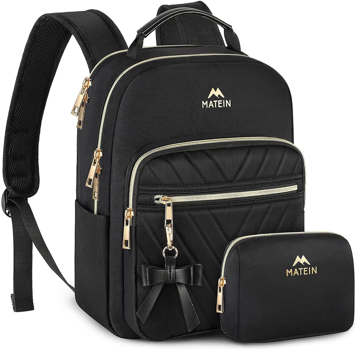MATEIN Mini Backpack for Women, Stylish Daypack Purse, 2Pcs Sets, Black