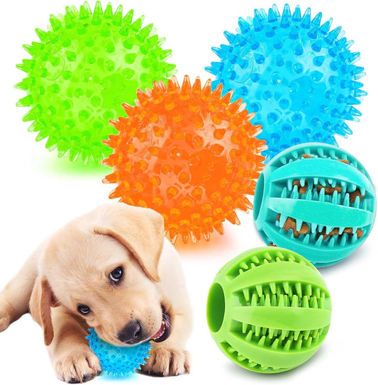 PUPTILY 2 Different Functions Interactive Ball for Dogs 2.5” Squeaky Dog Balls Toys and Puppy Teething Chew Toy Balls for Small Dogs for Clean Teeth and Training （5Pcs）