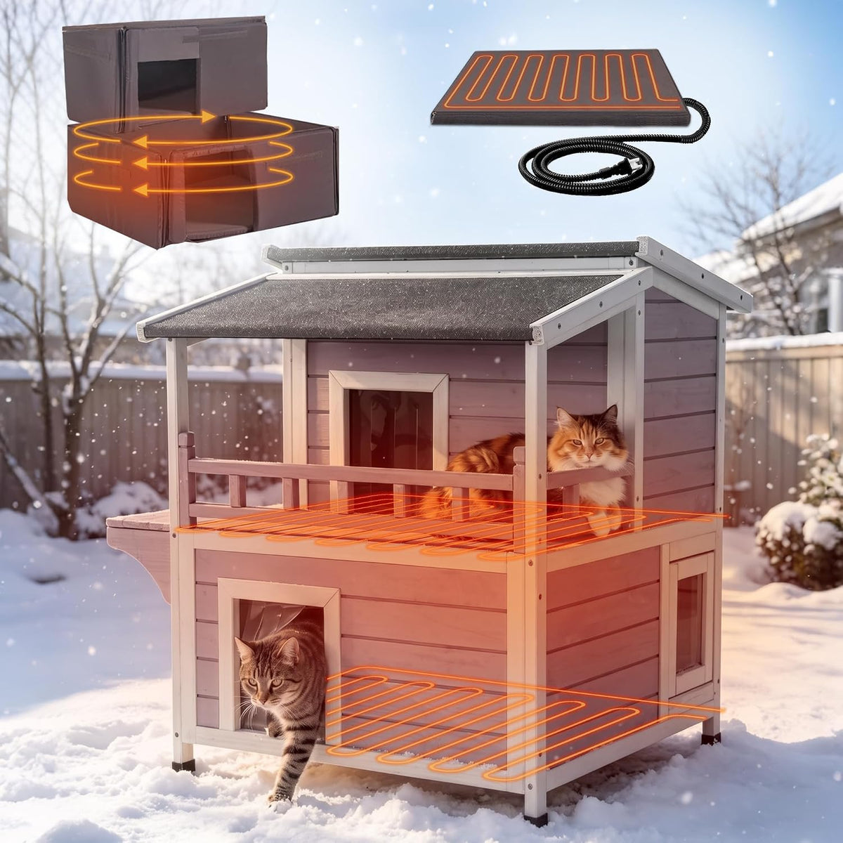 GUTINNEEN Large 2 Story Heated Cat House for outside Weatherproof