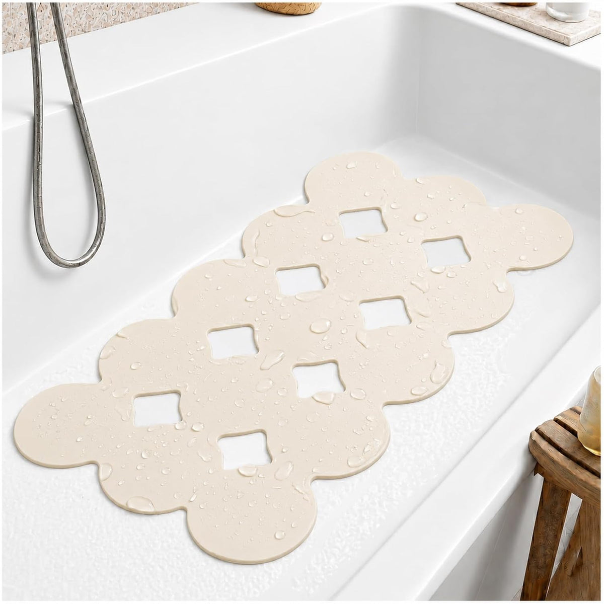 Webos Patented Non Slip Bathtub Mat Shower Bath Mats with Strong Suction Cups Soft Heavy Duty Natural Rubber Superior Grip&Drainage for inside the Tub (Beige, 28X16 Inch)