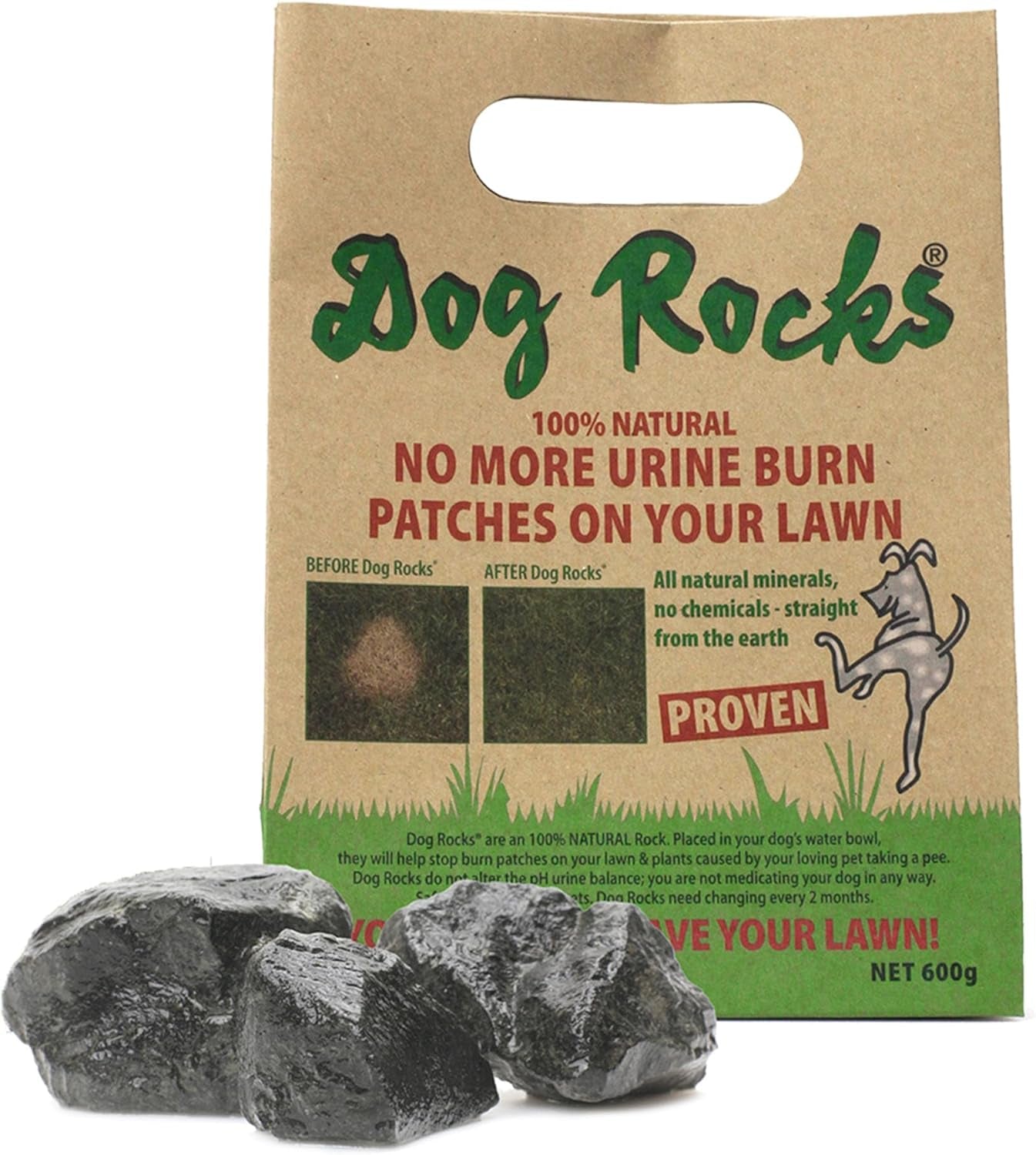 Dog Rocks - Natural Lawn Protector - 600G - Prevents Dog Urine Burn Patches on Grass - Dog Wee Neutraliser for Lawn Repair - Pet Urine Neutralizer for Artificial & Natural Grass