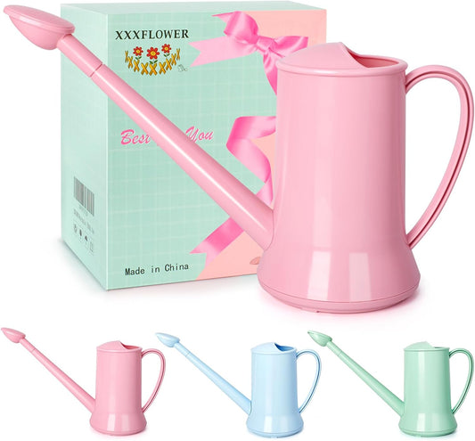 XXXFLOWER 1/2 Gallon Small Indoor Plant Watering Can, 2L Long Spout Removable Nozzle Flower Watering Pot for Office House Indoor Garden（Pink,67 Oz）