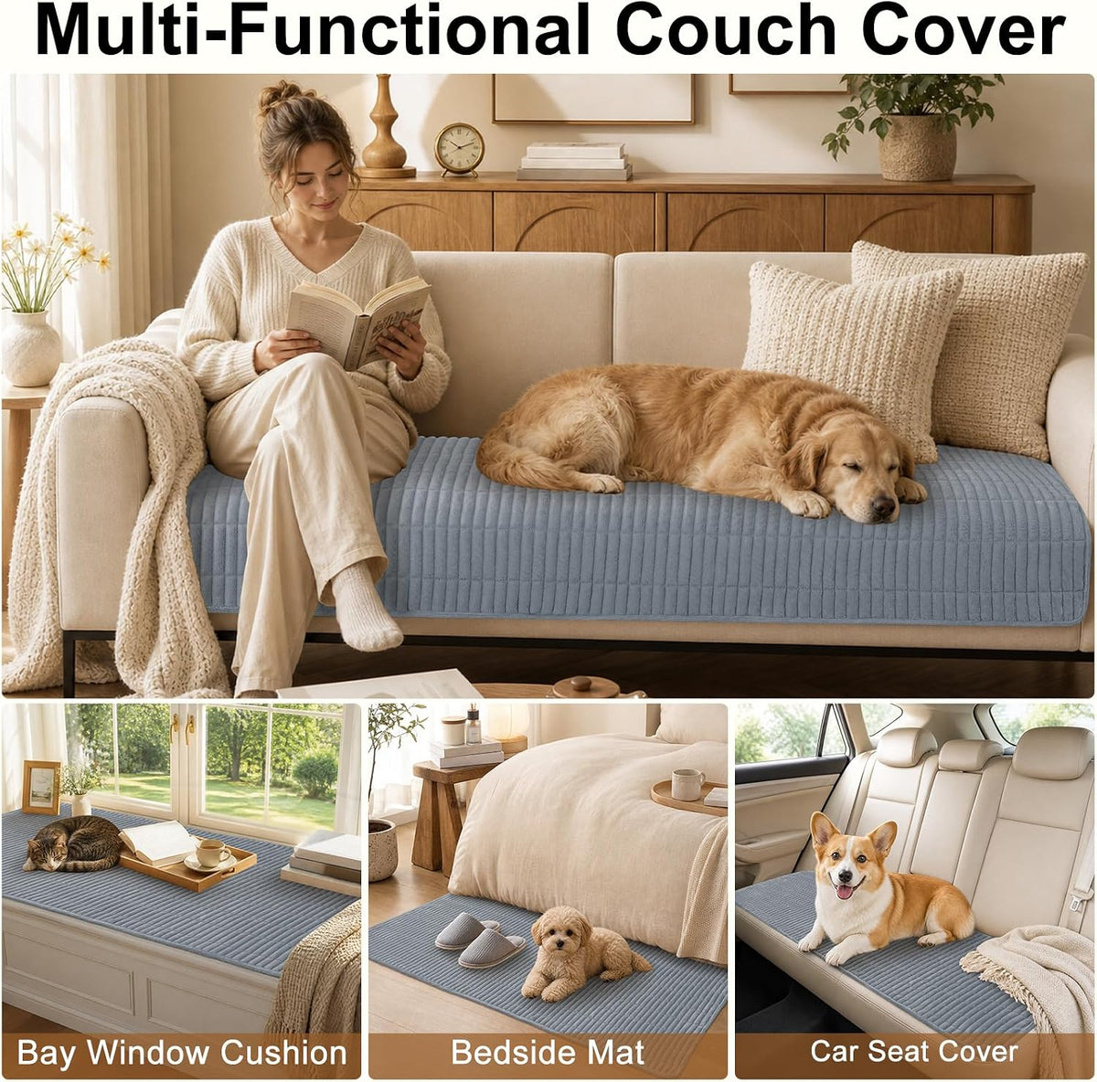 Smiry Couch Covers for Dogs, Non Slip Plush Washable Sofa Cover for Pets