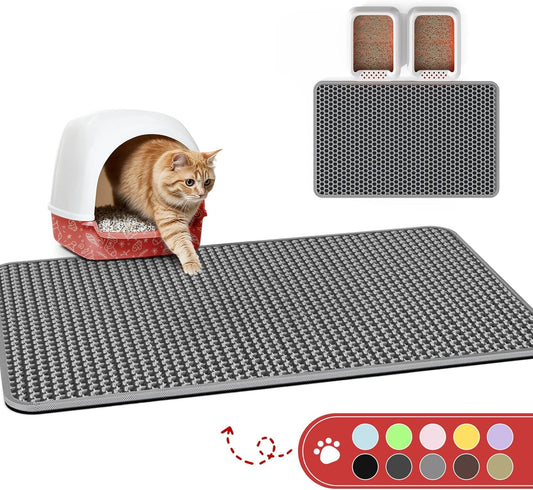 Cat Litter Mat - 46'' X 35'' Small Litter Trapping Mat, Easy to Clean Litter Box Mat, Waterproof, Urine-Proof, Non-Slip, Cat Toilet Training Systems Accessories, Grey
