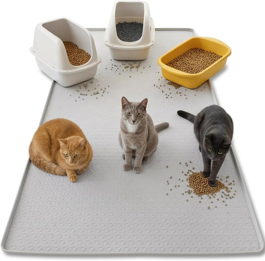 Silicone Cat Litter Mat 51"X25.6", XXL Litter Box Mat, Light Gray