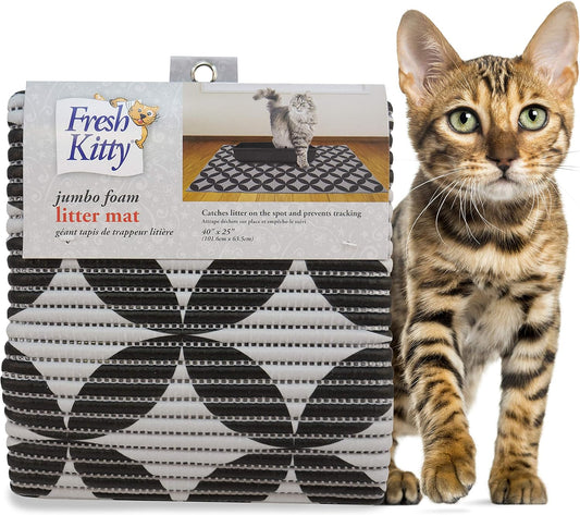 Fresh Kitty Durable XL Jumbo Foam Litter Box Mat – BPA and Phthalate Free, Water Resistant, Traps Litter from Box, Scatter Control, Easy Clean Mats – Gray Pattern 40”X 25” (9052)