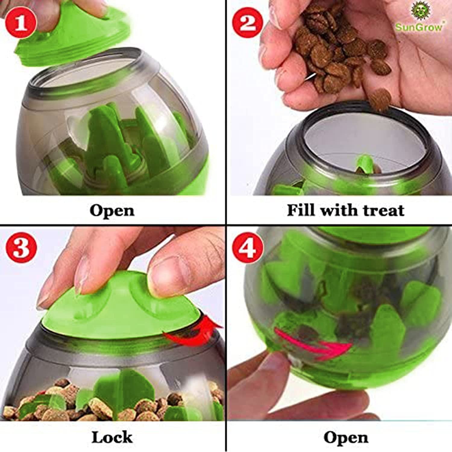 Sungrow Puppy, Small Dog Breeds, and Cat Treat Ball, Slow Pet Feeder, Boredom Buster, Adjustable Food Dispenser, Ends Naughty Chewing and Bloat, Encourages Exercise, Interactive Puzzle Feeder, 4.6”