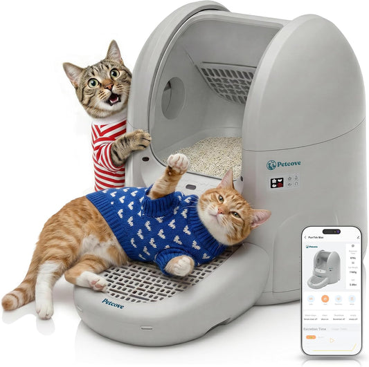 Petcove Purrtek Automatic Litter Box Self Cleaning 5Ghz Wi-Fi, Odor Control | Quiet Operation with App Sealed Waste Bin, Advanced Safety Sensors, Auto Smart Self Cleaning Cat Litter Box for Multiple Cats