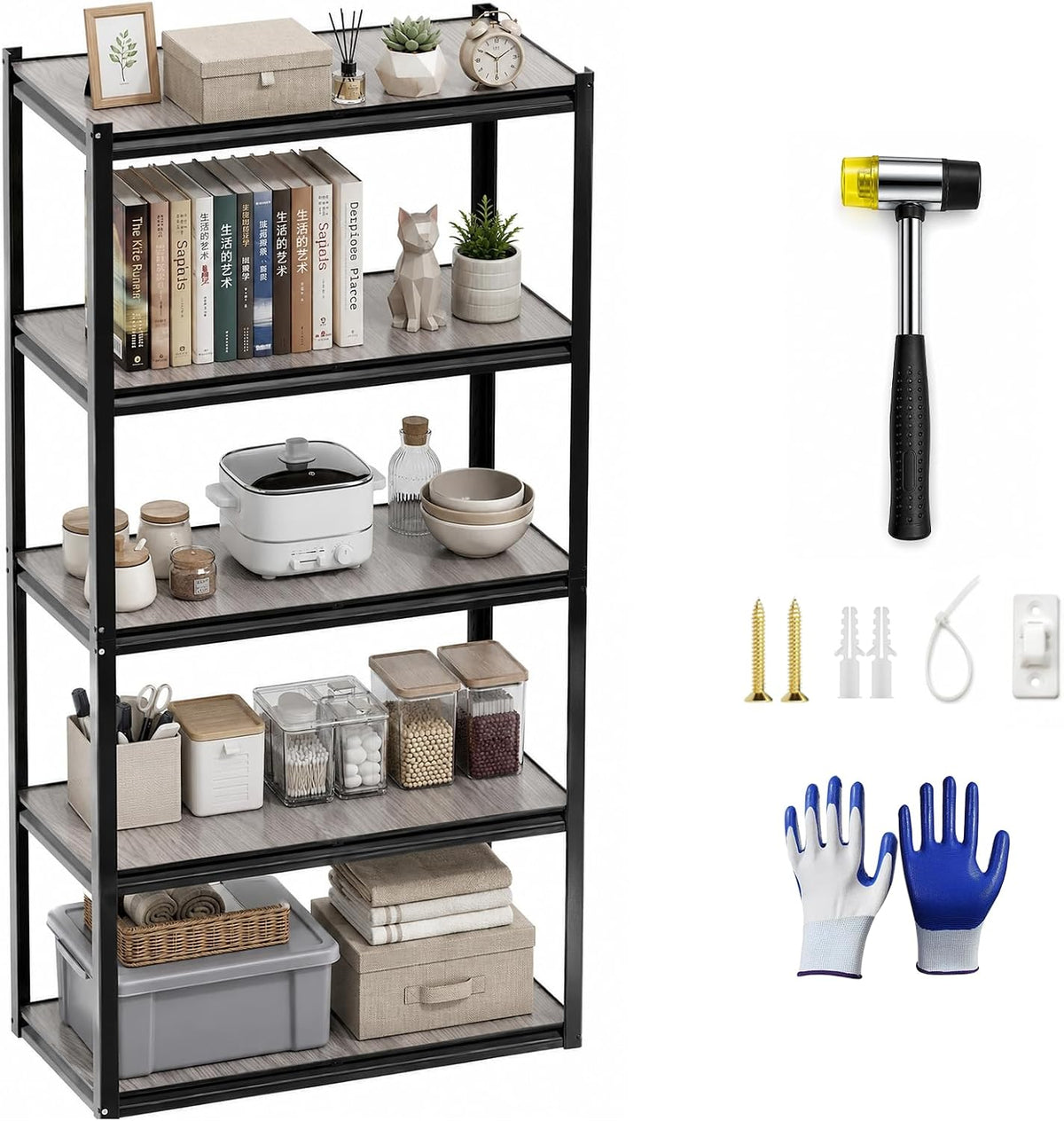 5-Tier 35.4" W Storage Shelves, Black Metal Garage Shelving 1930LBS