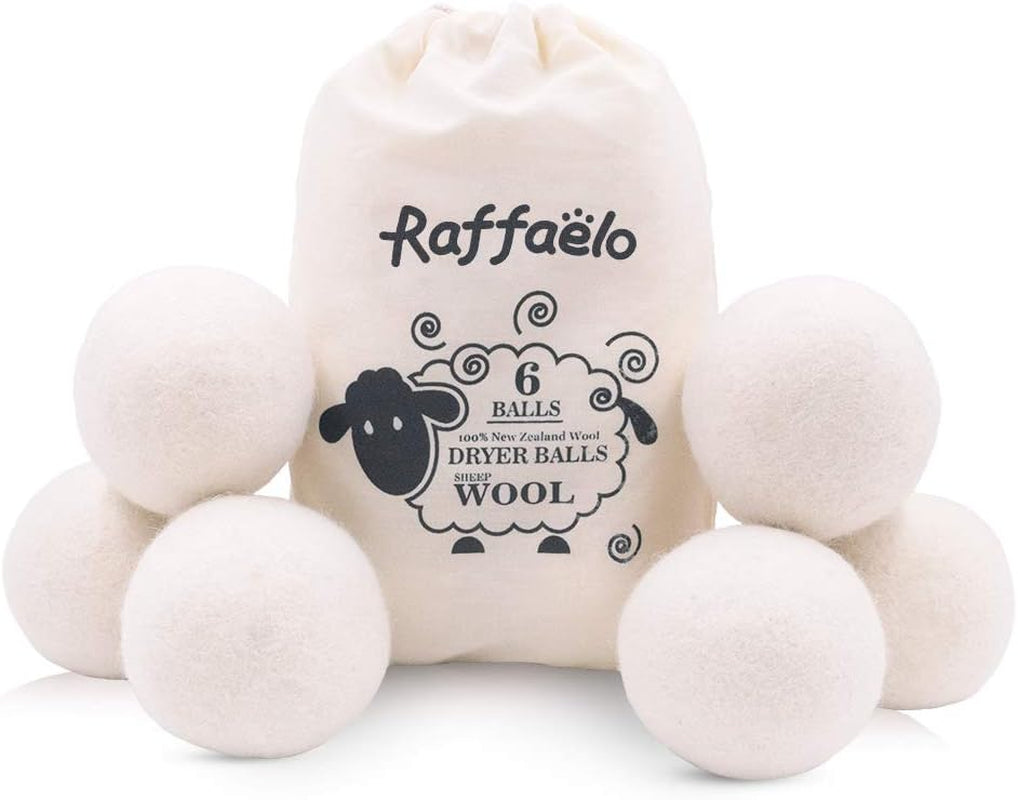 Raffaelo Wool Dryer Balls XL Reusable Natural Fabric Softener, Set of 6