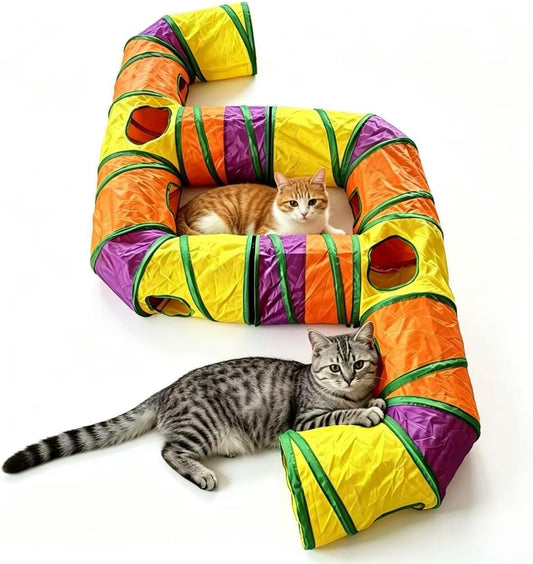 Rainbow 6-Way Connectable Cat Tunnel, Collapsible Multi-Exit Pet Play Toy for Indoor Kittens