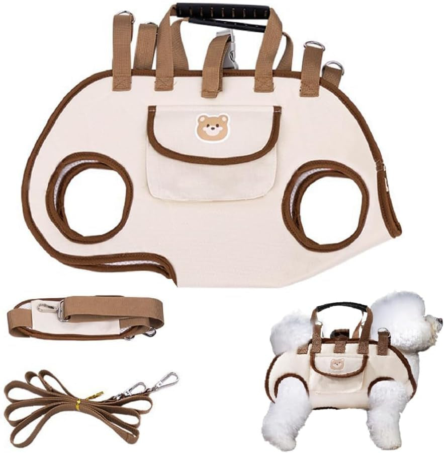 DONGKER Dog Lift Harness,Adjustable Crossbody Shoulder Strap Cat Carrier Sling with Side Storage Pocket & 120Cm Leash for Small Dogs Cats Travel