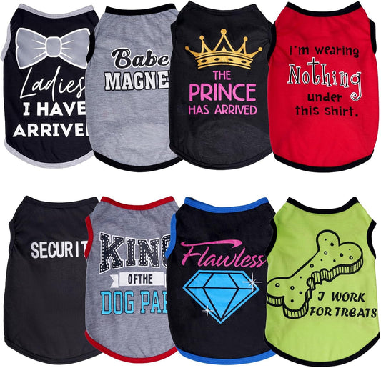 Hoyuwak 8 Pieces Pet Shirts Funny Dog Printed Clothes Dog Sleeveless Vests
