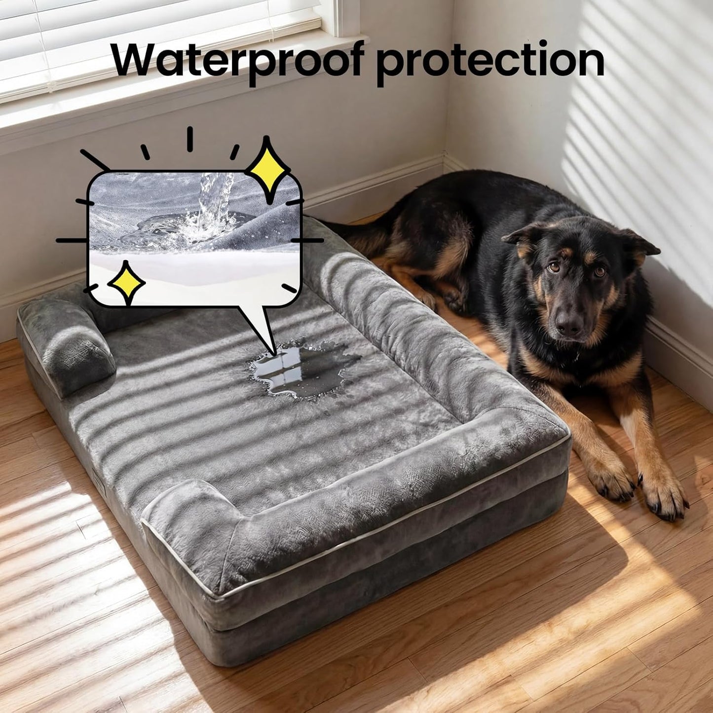 Ohgeni Orthopedic Dog Bed Couch Big Cat Sofa for Extra Large Sized Pets with Memory Foam, Machine-Washable Waterproof Removable Cover, Soft Comfortable Fabric, 44-Inch (Gray)
